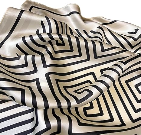 Black & White Geometric Silk Scarf · Minimalist and Elegant Square Scarf (27'' x 27'')