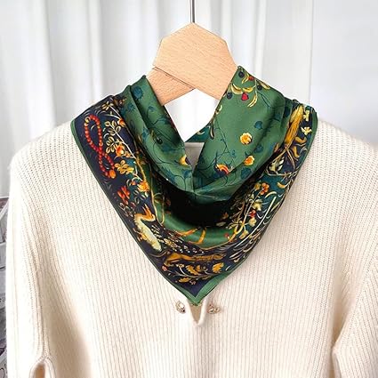 Green Botanical Print Silk Scarf · Elegant and Versatile Square Scarf (25.6" X 25.6")