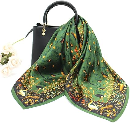 Green Botanical Print Silk Scarf · Elegant and Versatile Square Scarf (25.6" X 25.6")