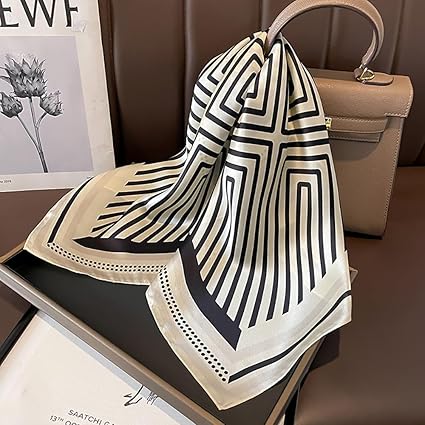 Black & White Geometric Silk Scarf · Minimalist and Elegant Square Scarf (27'' x 27'')