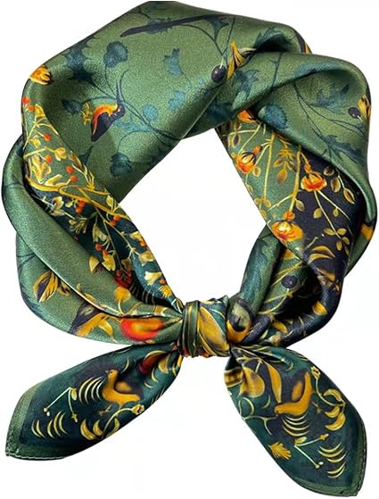 Green Botanical Print Silk Scarf · Elegant and Versatile Square Scarf (25.6" X 25.6")